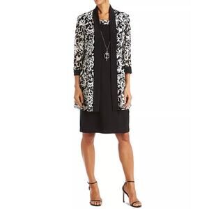 R&M Richards 2 Pc Dress Jacket Set Mature Modest Damask Sheath Wedding Guest 10